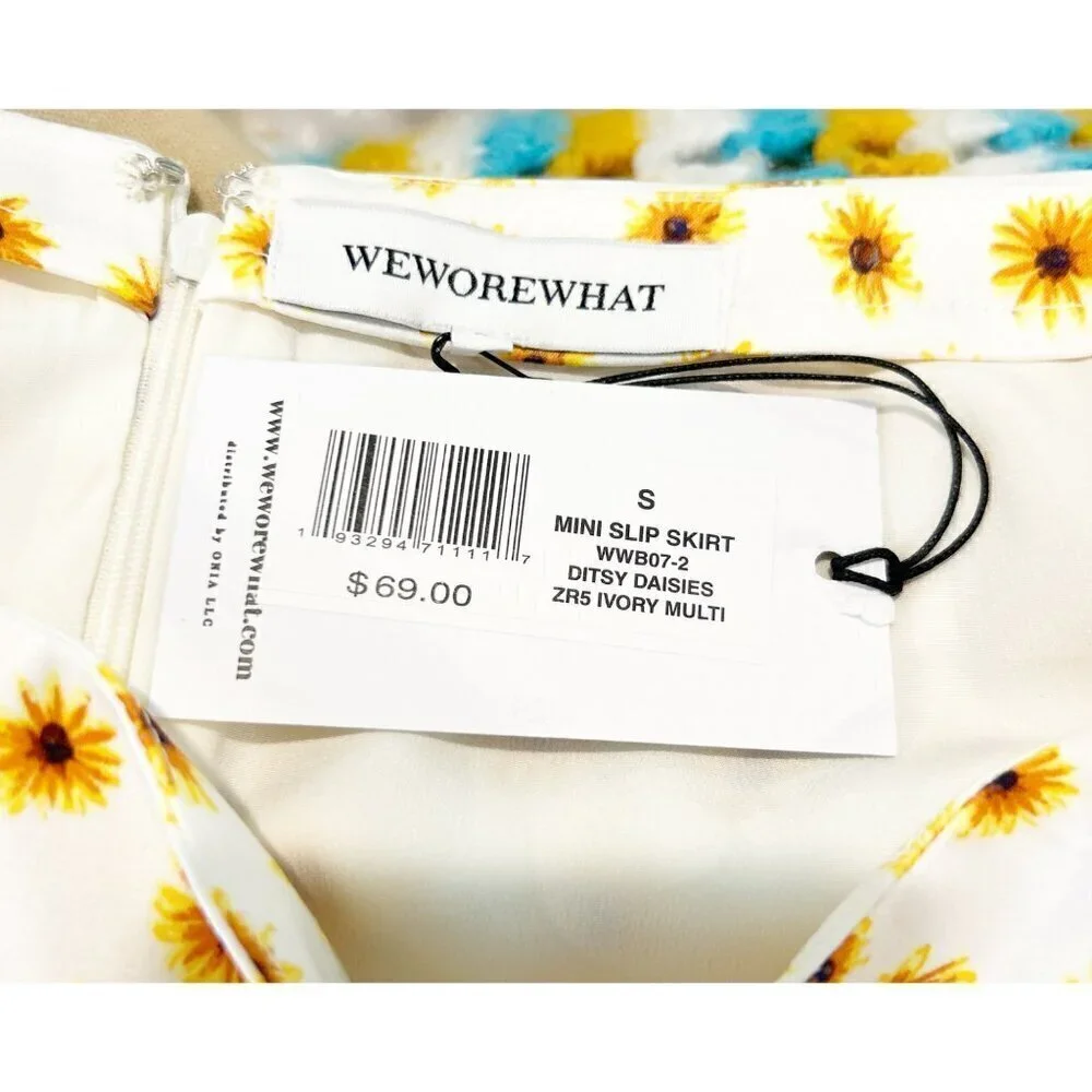 WeWoreWhat Mini Slip Skirt Ditsy Daisies Ivory Skirt Mini Size Small